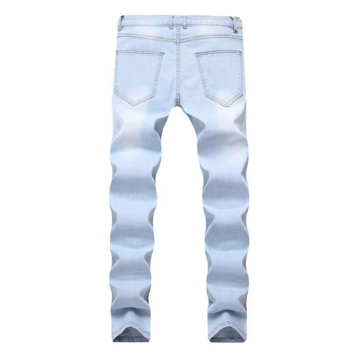Jeans da uomo a gamba dritta elasticizzati con effetto sbiancato e lavato - INSFITY - Azzurro chiaro
