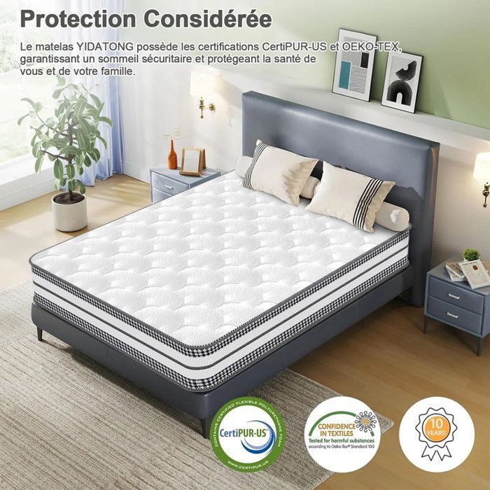 Colchón para adultos y niños de 90x200 cm - Espuma viscoelástica híbrida - Firmeza Comfort H3 - 7 zonas ergonómicas - Hipoalergénico - 26 mm de grosor