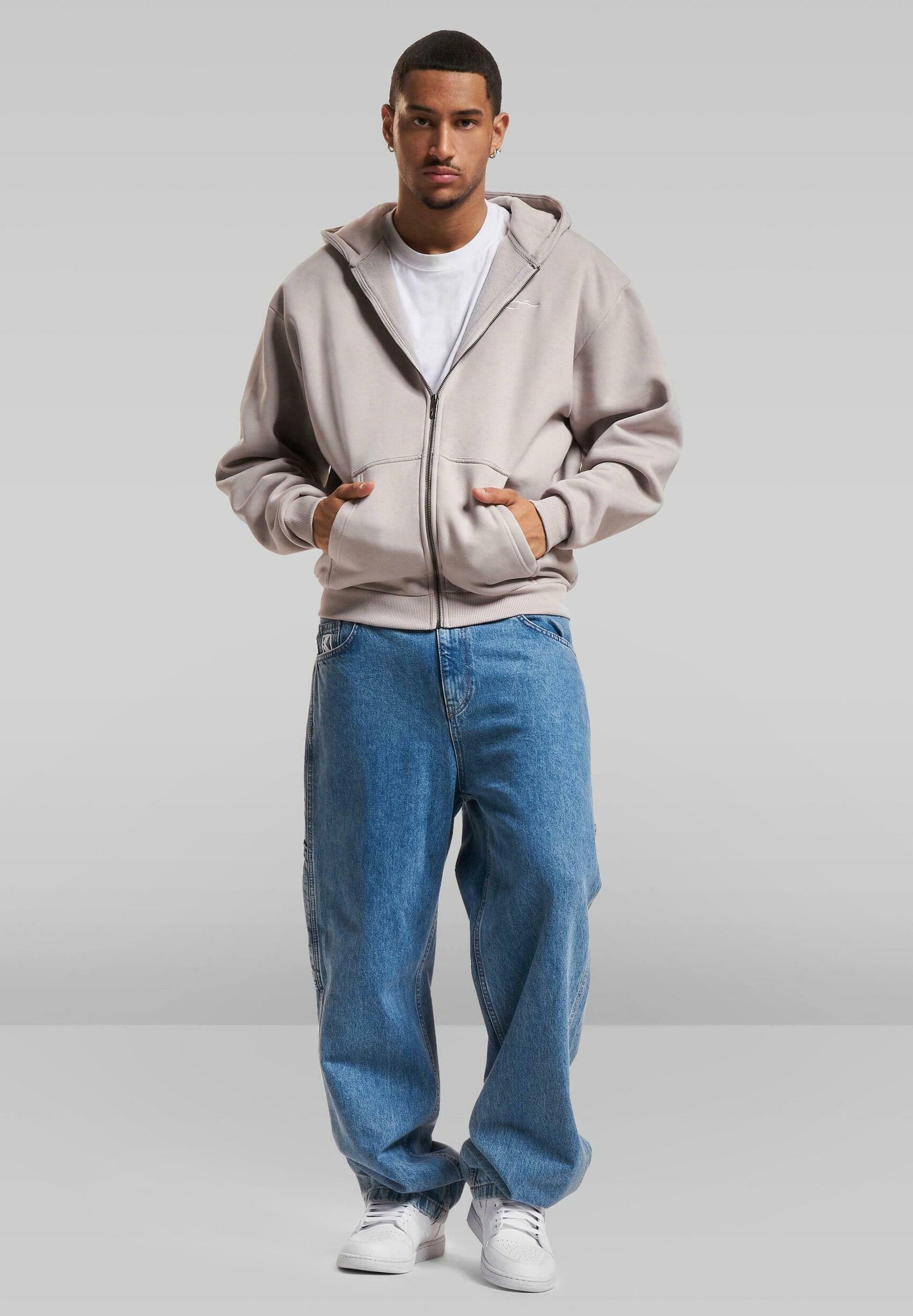 Karl Kani CHEST SIGNATURE ESSENTIAL ZIP - Sweatshirt met ritssluiting - lichtgrijs