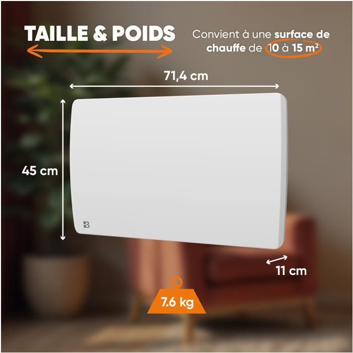 Fixed ceramic dry inertia electric radiator - BESTHERM - ARIA 1500W - horizontal white