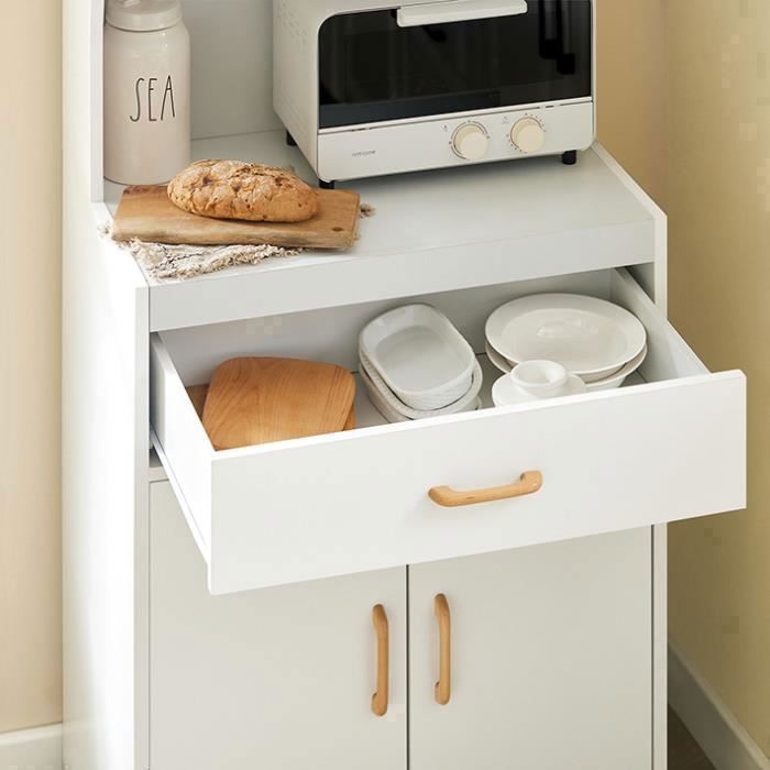 SoBuy Microwave Cart on Wheels – Kitchen Storage Trolley with 1 Drawer & 2 Doors, White 62x40x119 cm