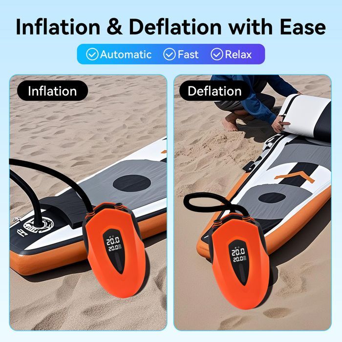 Pompa elettrica per SUP - Gonfiatore elettrico ricaricabile da 12000 mAh e 20 PSI per SUP, gonfiaggio e sgonfiaggio, per kayak