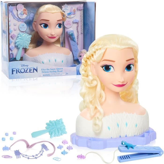 Tête à coiffer - REINE DES NEIGES - Tête à Coiffer Elsa Deluxe - Extensions, accessoires coiffure et color reveal, à partir de 3 ans