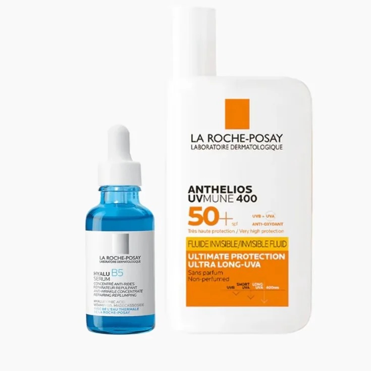 LA ROCHE POSAY La Roche Posay Anthelios UVMUN Fluid 50 ml + Hyalu B5 10 ml Gesichtsserum mit Sonnenschutz und aufpolsternder Wirkung