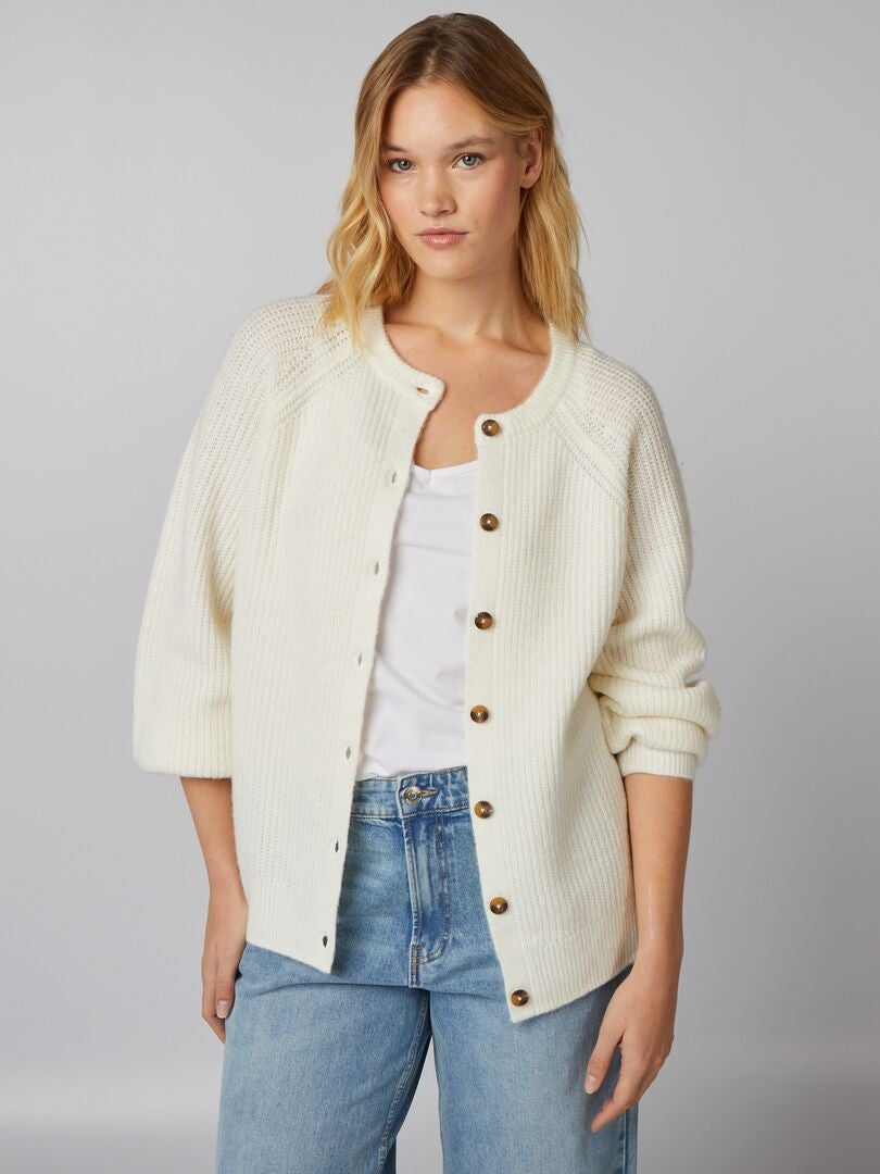 Dik gebreid vest met ronde hals - WIT