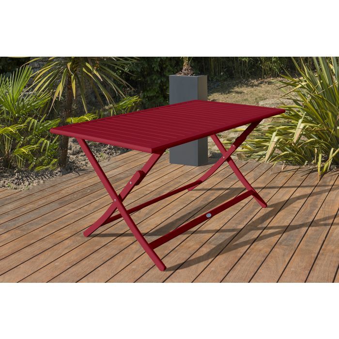MARIUS 140 cm 4-persoons eethoek in karmijnrood aluminium