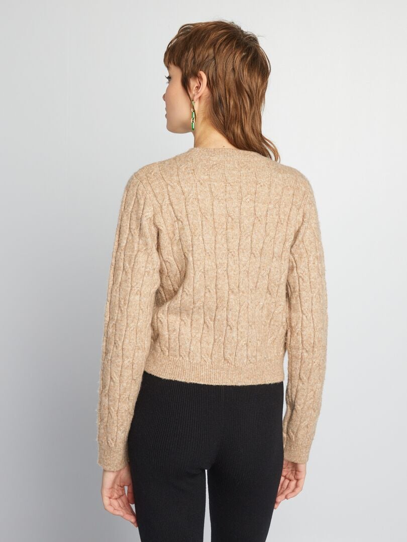Kabelgebreide crop top trui - BEIGE