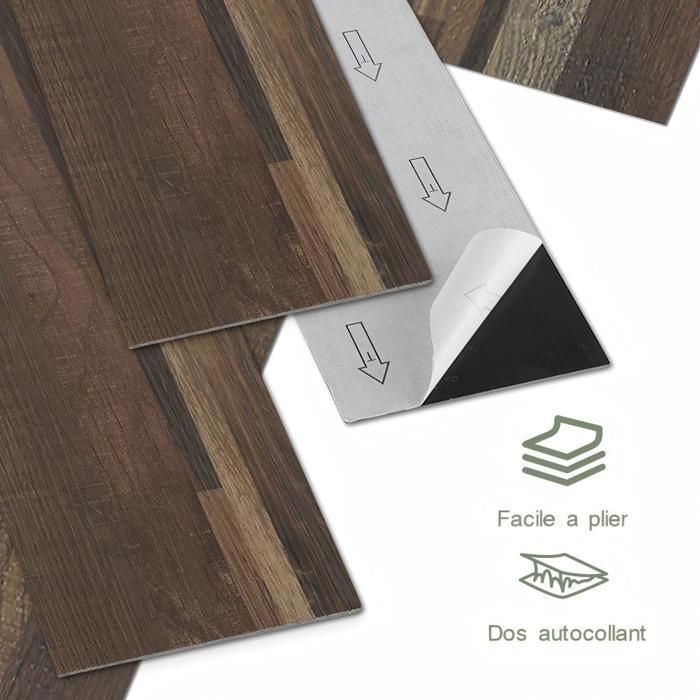 Revêtement de sol PVC - Dalles autocollantes - 5,02 m² - pour Salon - Imperméables - 36 pièces - Marron