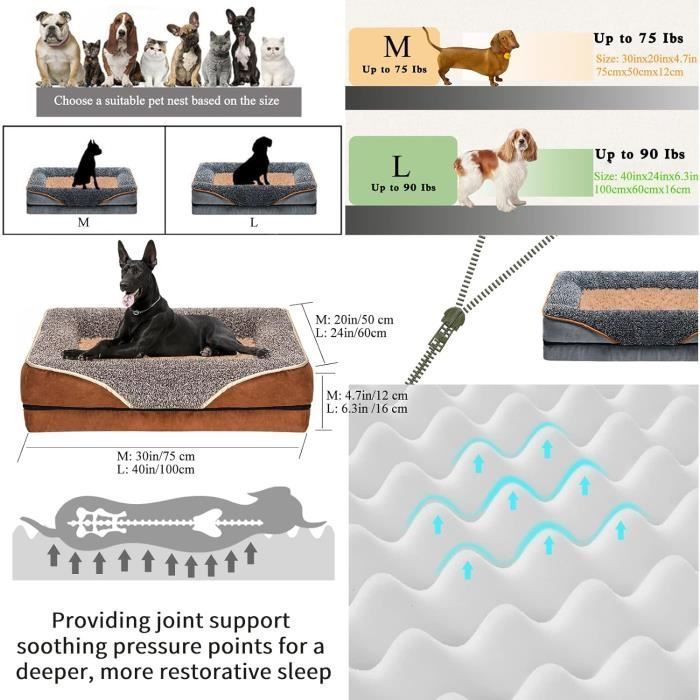Sofá cama ortopédico para perros – espuma viscoelástica, funda lavable, antideslizante – 100×60×16 cm (gris)