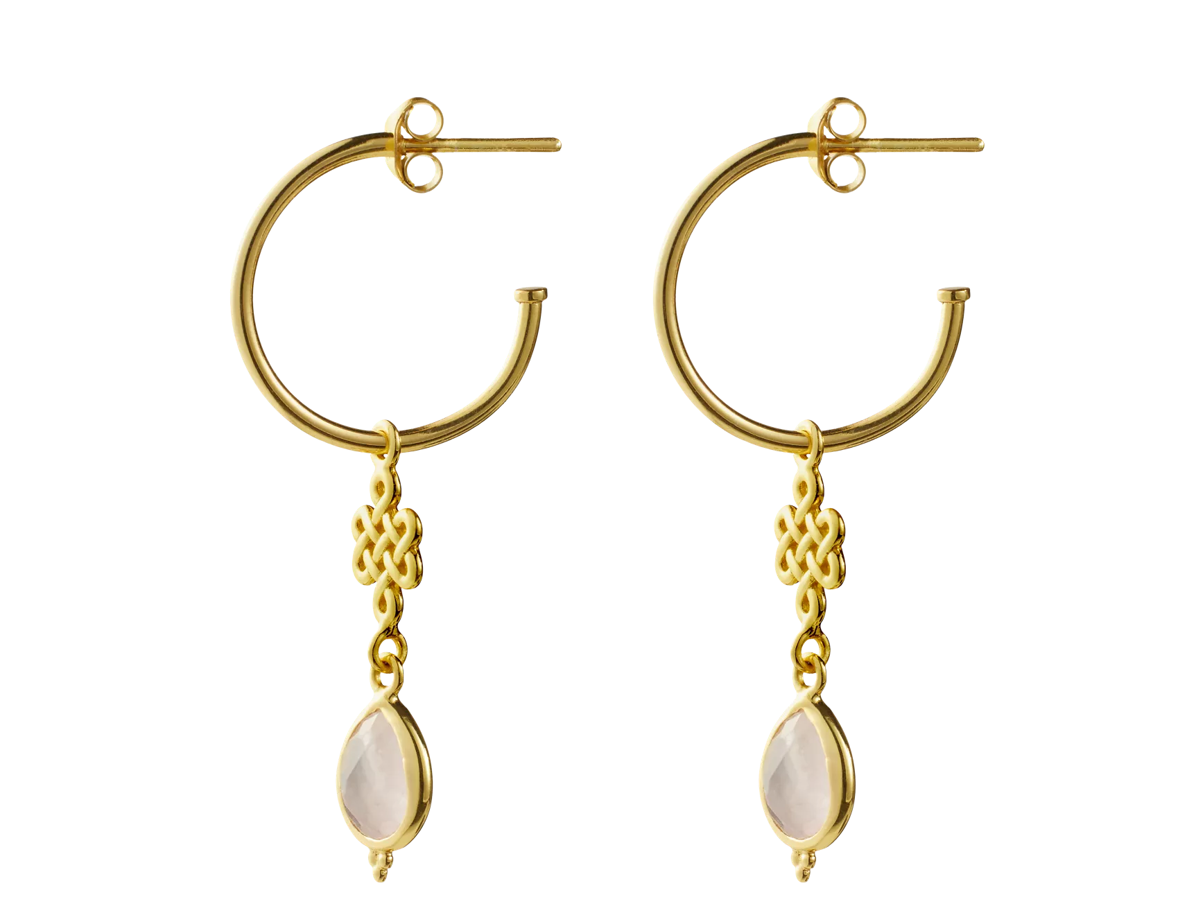 Pendientes colgantes de aros infinitos de cuarzo rosa chapados en oro