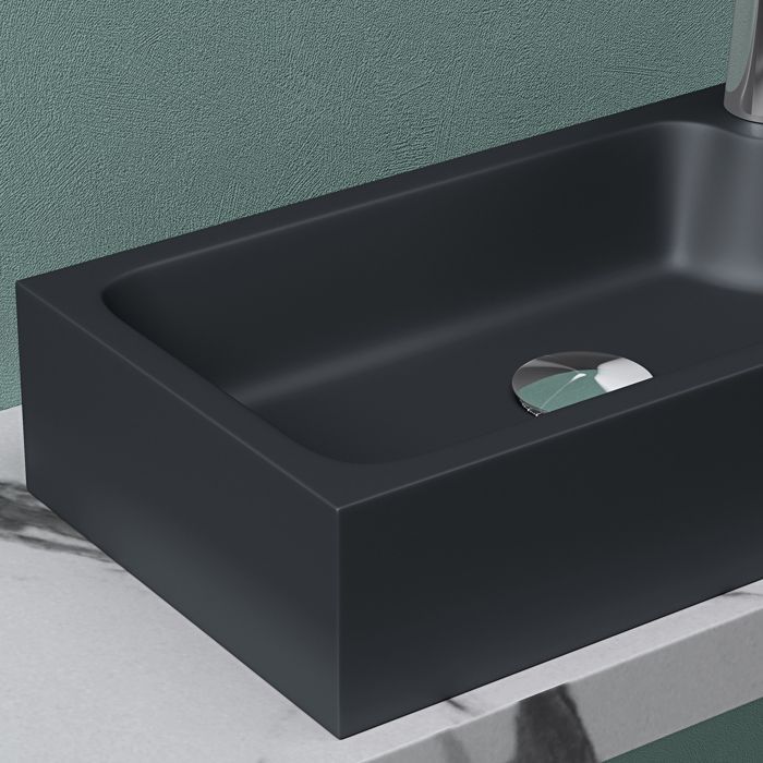 Mai & Mai Petit Lavabo à Poser Gris Noir Mat 46x26x11cm Vasque Évier Lave Mains pour WC sans Trop-Plein Col101