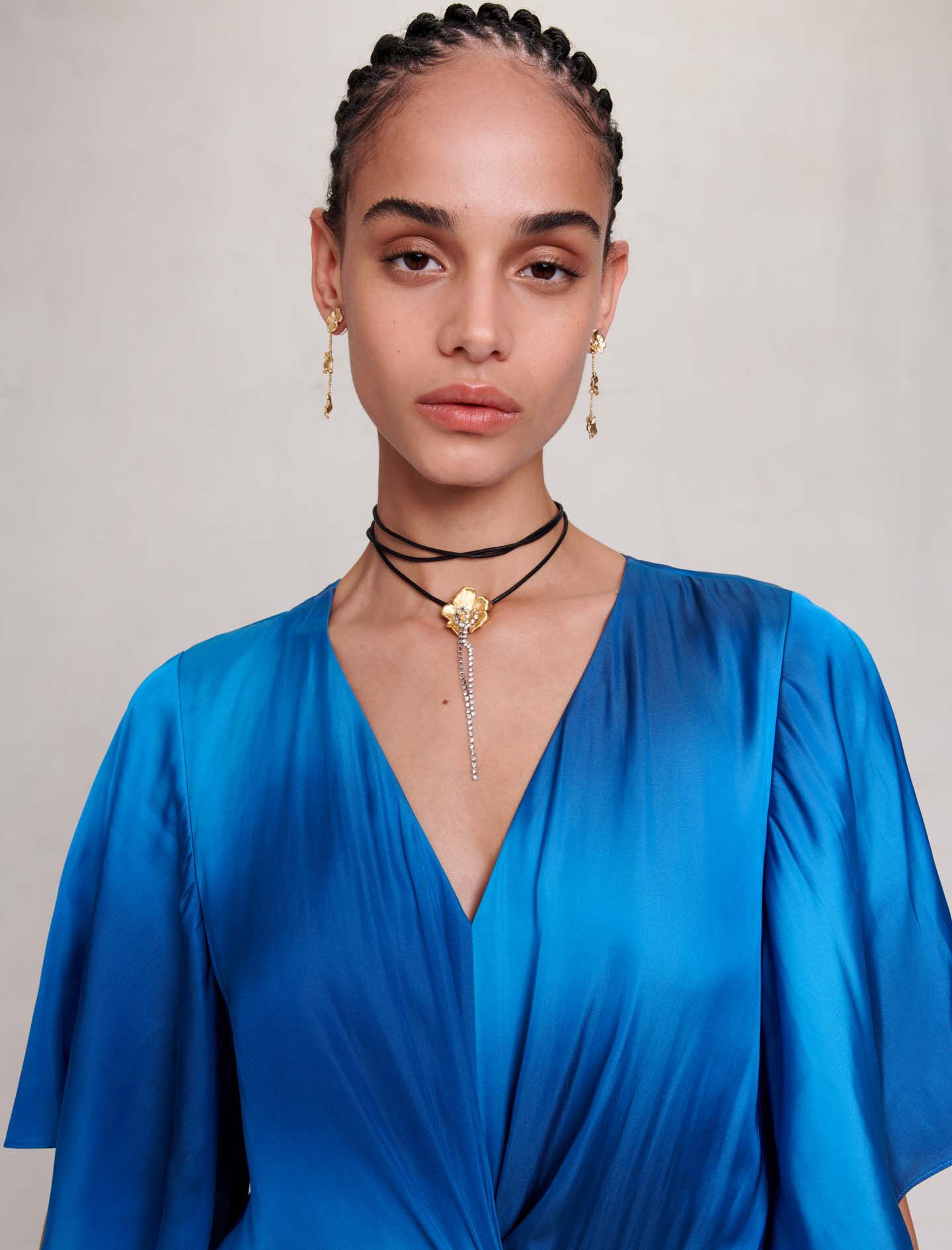 Rochie lungă din satin - Albastră