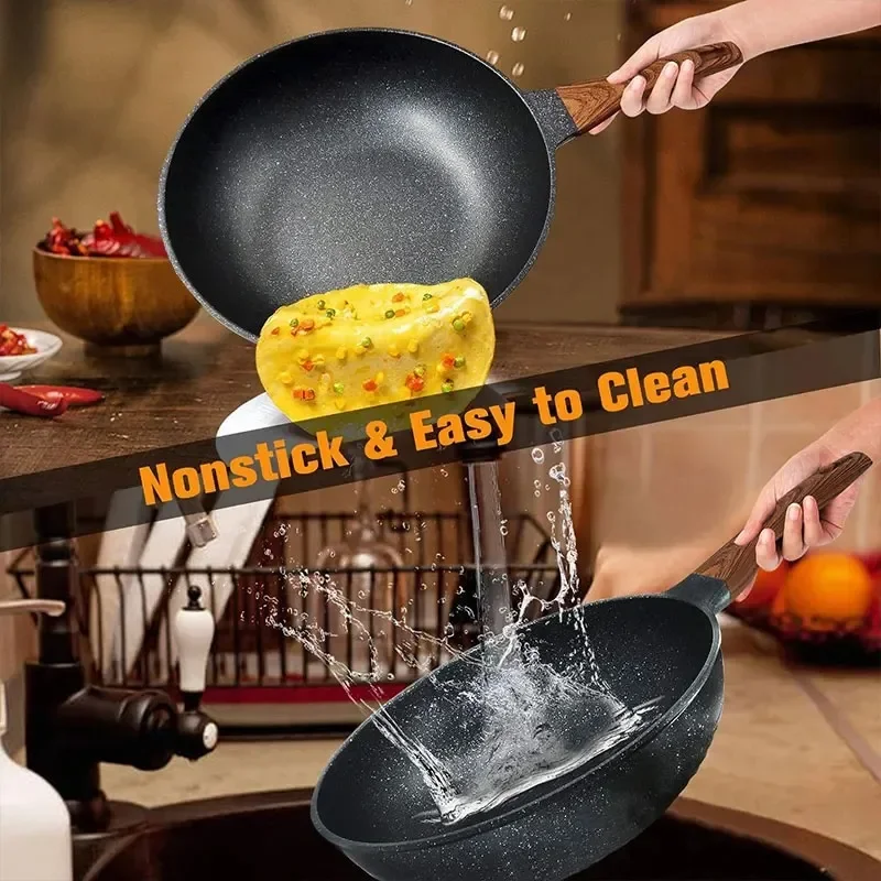 Poêle à frire antiadhésive en pierre Maifan, compatible avec les plaques à gaz et à induction, ustensiles de cuisine durables, poêle à frire pour la cuisine et la maison, poêle à frire pour le bœuf