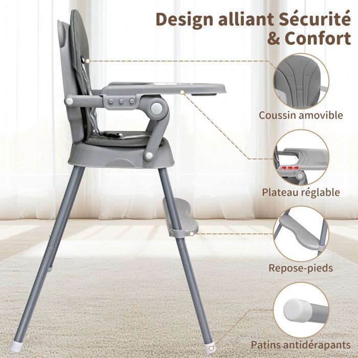 Trona infantil 3 en 1, trona convertible, asiento elevador, silla baja, cojín extraíble, para niños de hasta 36 meses.