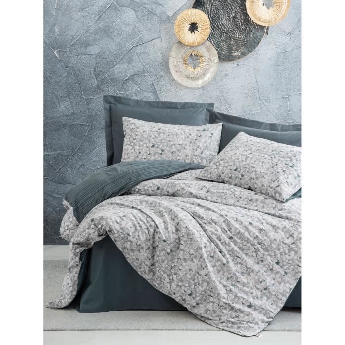 Beddenset - 1 dekbedovertrek 220 x 240 cm + 2 kussenslopen 60 x 60 cm - 100% versterkt katoen - Antraciet