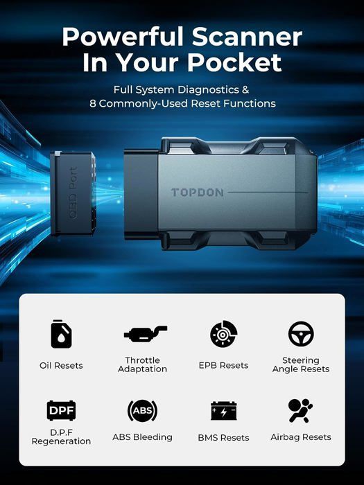 TOPDON Topscan Lite OBD2 Scanner Bluetooth Outil de Diagnostic sans Fil OBDII pour Tous Les Systèmes Test Actif Lecteur de Codes