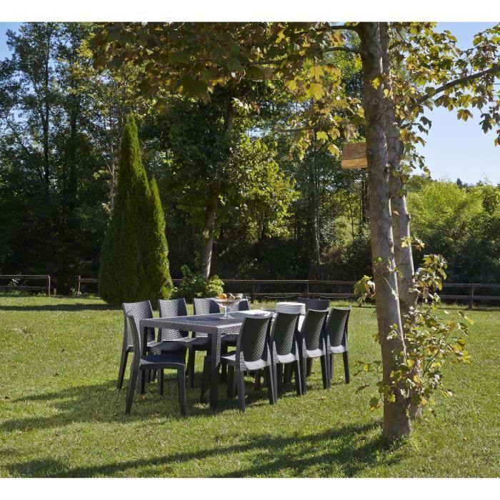 Mesa de comedor de jardín QUEEN con efecto ratán - Antracita - 220 x 90 x 72 cm