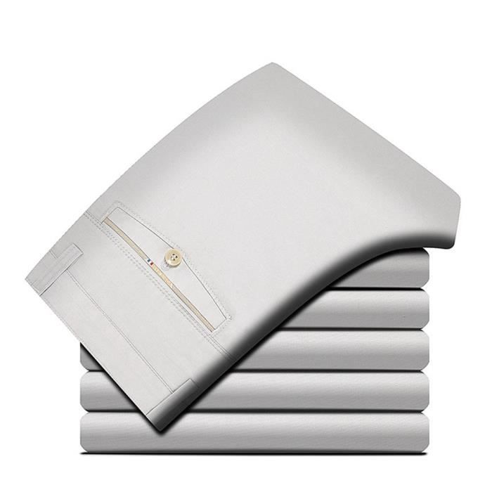 Pantalones chinos casuales de algodón de pierna recta para hombre, moda de verano, corte ajustado - Gris claro