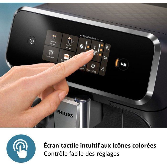 Machine à café Expresso broyeur - PHILIPS - EP2339/40 - Série 2300 - LatteGo - 4 recettes - Broyeur céramique - Noir panthère