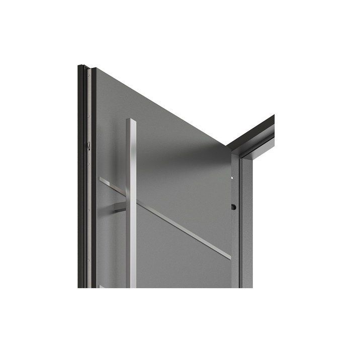 Puerta frontal de acero macizo y acero inoxidable, 207 cm de alto x 100 cm de ancho, color antracita - 68 mm de espesor - apertura a la derecha - LUSADA