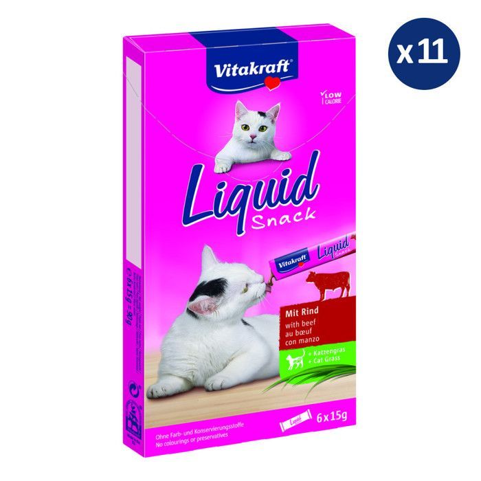 11 x 6 premios de carne de res para gatos con hierba gatera - Vitakraft Liquid Snack