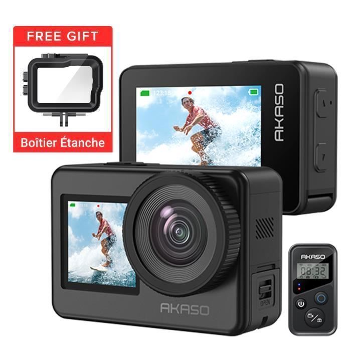 AKASO Brave 7 4K Caméra Sport IPX8 10M Étanche avec étui 30FPS 20MP EIS 2.0 110'' WiFi 512GB Commande Vocale Support Micro Noir