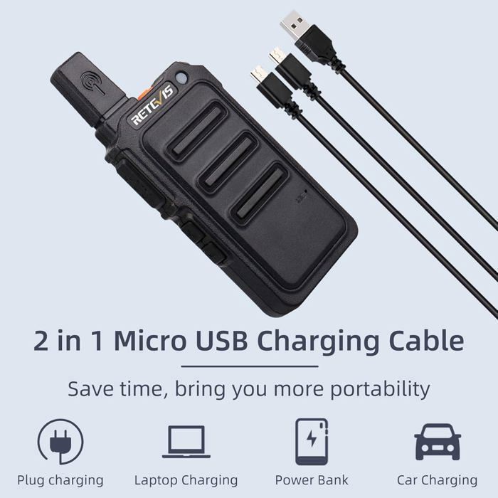 Retevis RT619 Mini Walkie Talkie with Earpieces, PMR446 1300mAh Rechargeable, Metal Back Clip, VOX, for School (10 Pcs)