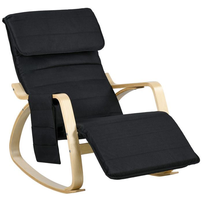 Sillón reclinable mecedor - HOMCOM - sillón de lactancia con reposapiés ajustable, bolsillo lateral y reposacabezas, negro