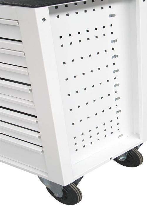 Servante d'atelier 15 tiroirs blanche XXL 1415 mm robuste en acier soudé verrouillable roues ø125 mm MW Tools GW115W