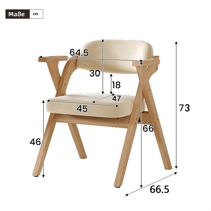 Lot de 2 chaises de salle à manger - Pliable - Coussins en velours - Bois massif - Chaise pour salle à manger, salon, café - Beige