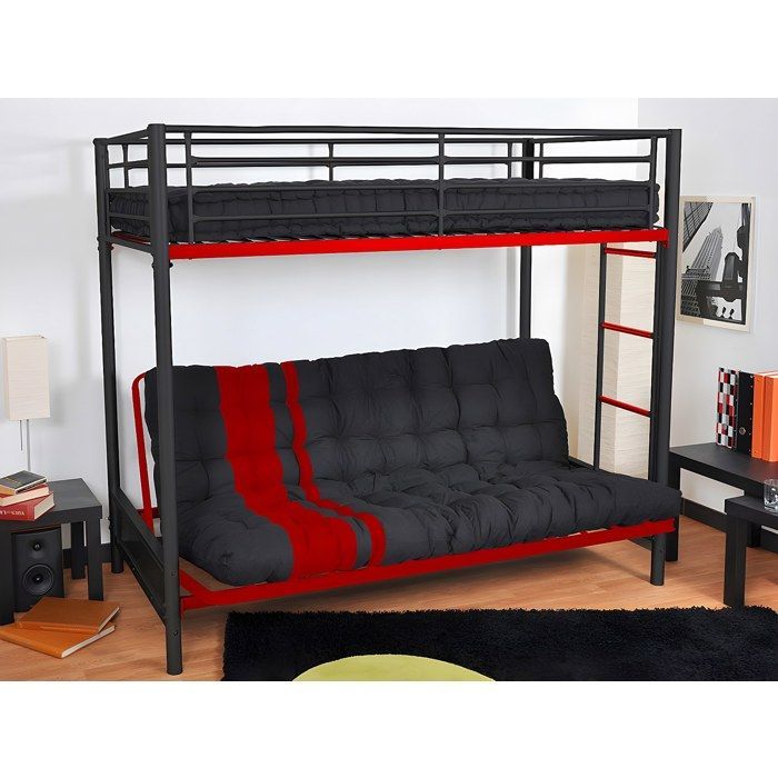 Futon 135 x 190 cm, appositamente progettato come divano letto, spessore 10 cm - Nero e Rosso - MODULO