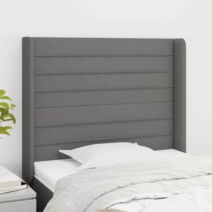 Headboard - vidaXL - Dark Grey - Durable Fabric - Adjustable Height - Sturdy Legs