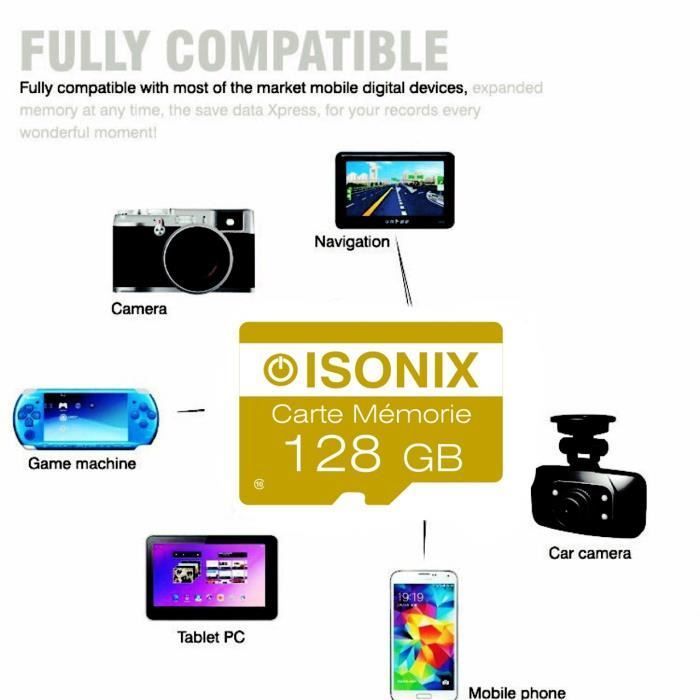 ISONIX Micro-SD-Speicherkarte – 128 GB – Klasse 10 – Gelb – Inkl. Adapter