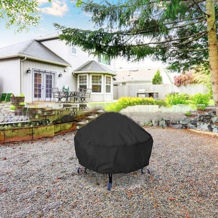 Housse de protection pour brasero rond noir étanche Oxford couverture pour brasero extérieur barbecue anti-poussière (diamètre 7