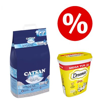Litière pour chat Catsan Hygiene Plus 20 l + Friandises pour chat Dreamies - Pack groupé !*