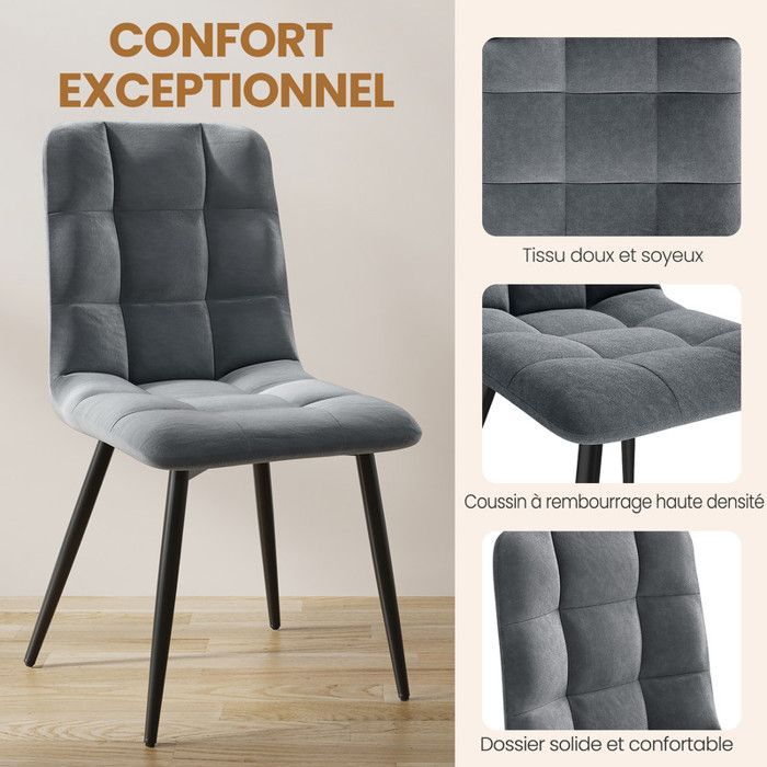 Set di 4 sedie da pranzo HavenlyHome, seduta imbottita in velluto, design ergonomico, gambe in metallo, per soggiorno e camera da letto, colore grigio.