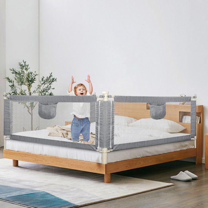 Barrière De Lit Bébé 145 m - MIPAN - Barrière de Lit pour Bébé/Enfant - Pour Matelas Jumeaux, Double, Pleine Grandeur - Gris