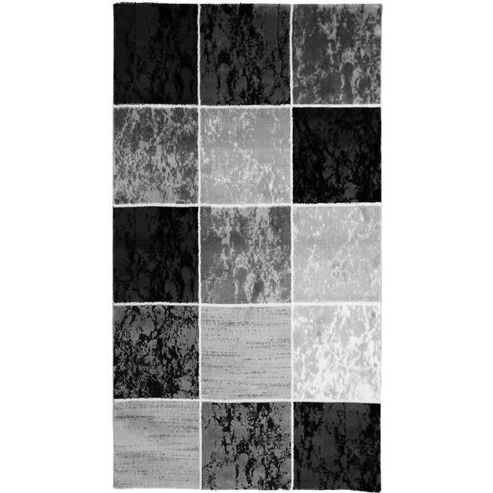 SUBWAY CUBE Tapis de couloir contemporain en polypropylène - 80 x 150 cm - Noir