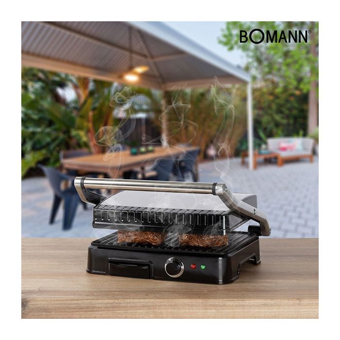 Plancha para parrilla y paninis - Bomann - KG 2242 CB - Negra - 2000 W - Superficie de cocción 29,5 x 23,5 cm