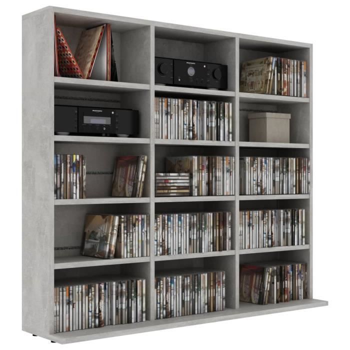 Storage Unit - CD Cabinet - Concrete Grey 102x16x89.5 cm Chipboard