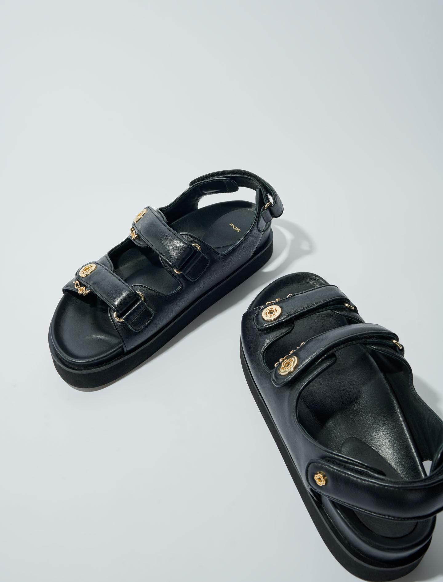 Sandale plate din piele - Negre