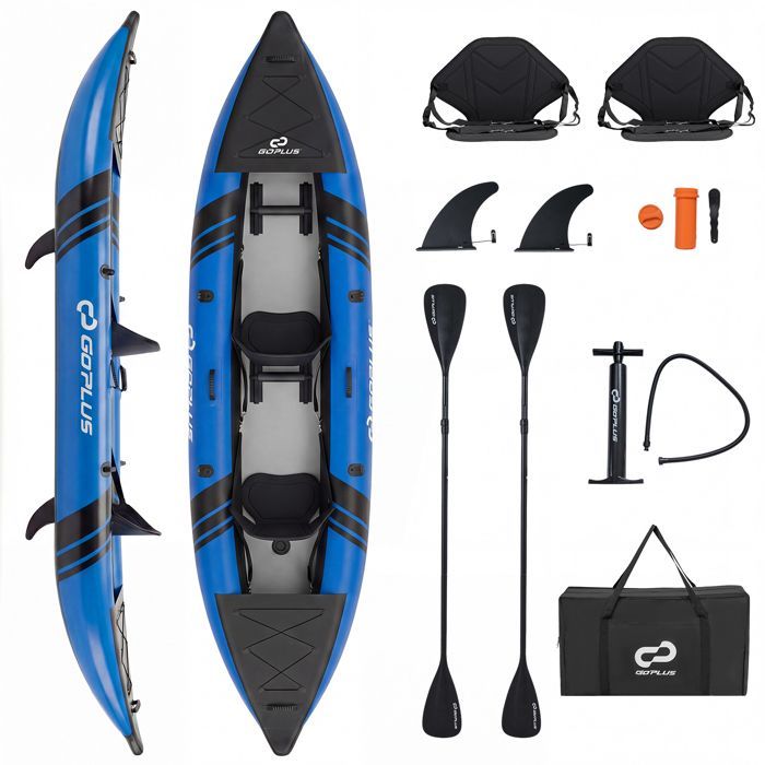 Kayak hinchable COSTWAY para 2 personas, 381x94x40cm - 2 remos de aluminio, 2 aletas desmontables, kit de reparación - Bomba manual - 230 kg - Azul