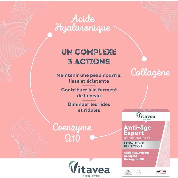Anti-Aging-Nahrungsergänzungsmittel - WOODOURS - Vitavea - Hyaluronsäure - Kollagen - Coenzym Q10