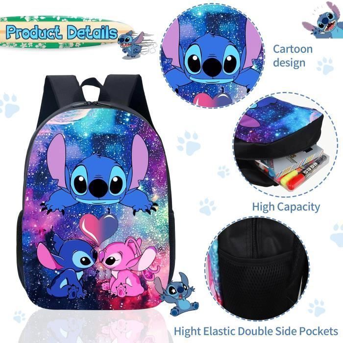 Sac à Dos Pour Enfants Stitch Cartable Fille Primaire Sac à Dos Scolaire Grande capacité Cadeau Pour Fille Garçon 42x29x16cm