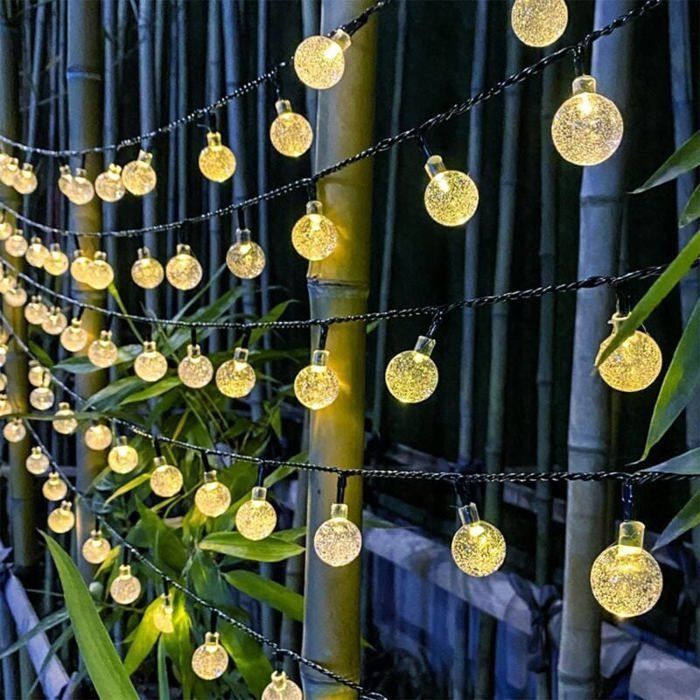 Luci a stringa solari, 11 m, 60 LED, luci a stringa solari per esterni, luce bianca calda, 8 modalità per giardino, Natale, matrimoni, feste