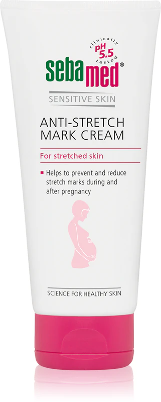 Sebamed Anti-Stretch Mark Cream is een bodycrème die bestaande stretchmarks vermindert en de vorming van nieuwe voorkomt.