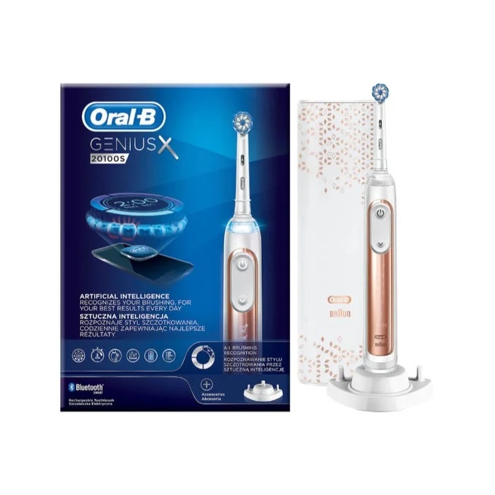 Električna zobna ščetka ORAL-B Genius X 20100 S v rožnato zlati barvi s časovnikom in umetno inteligenco