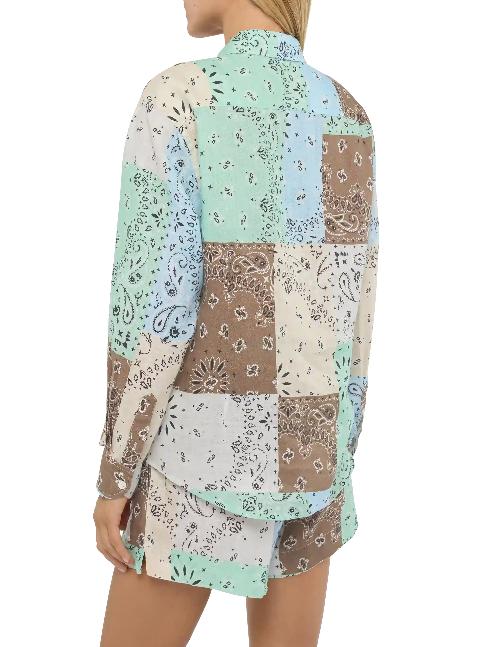 Meredith Classic linnen shirt met bandana-patchprint