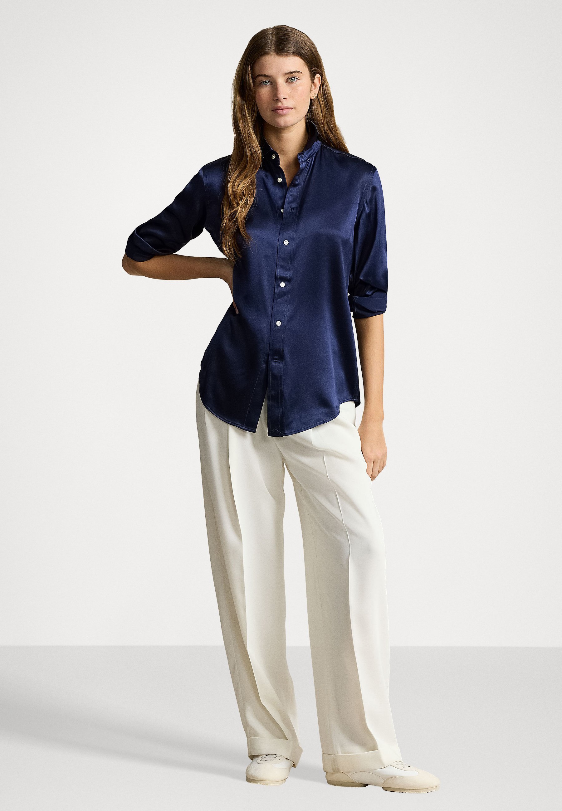 Polo Ralph Lauren SLIM FIT SILK SÄRK - Nööpidega pluus - newport navy