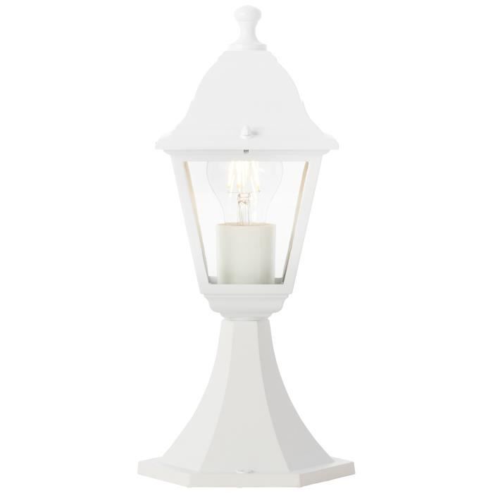 Bolardo exterior NISSIE, blanco - Acabado brillante - Metal/cristal - IP44 - 1xE27 60W